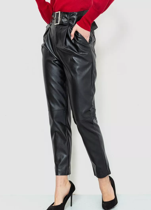 Штани жіночі з екошкіри, колір чорний, 186r59533 фото