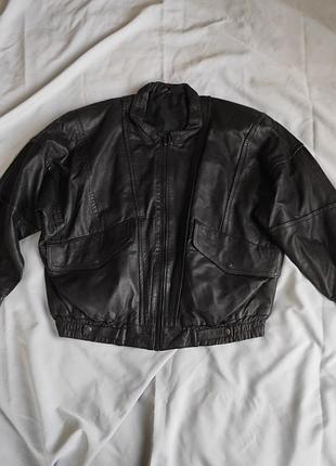 Стильная винтажная оверсайз куртка бомбер из натуральной кожи