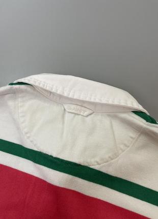 Винтажная цветная регбийка gant в полоску, из лого, логотип, с воротником, белая, розовая, зеленая, винтаж, оригинал, кофта, свитшот6 фото