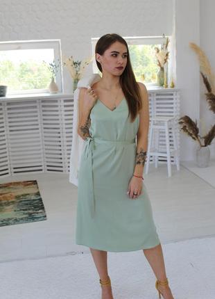 Шелковое платья комбинация в оливковом цвете2 фото