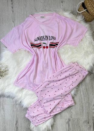 Розовая вискозная пижама/домашний костюм футболка и штаны s-2xl.