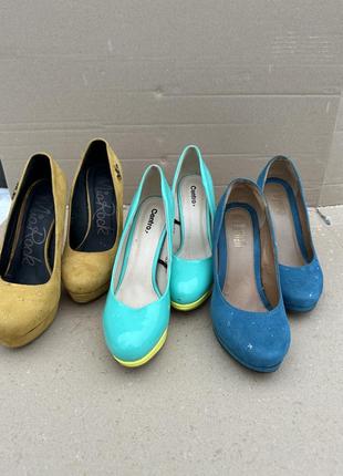 Женские стильные туфли горчичные синие бирюзовые2 фото