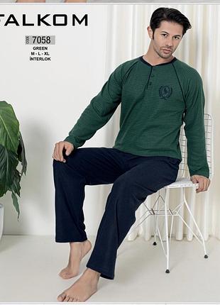 Зеленая с синим тепла мужская пижама/домашний костюм кофта и штаны 48-54 туреченица
