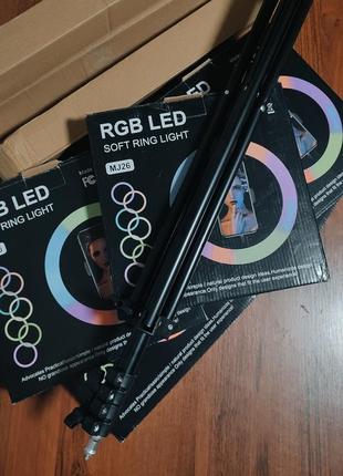 Кольцевая лампа набор блогера 3в1 26см rgb mj26 с держателем для телефона селфы со штативом 2м7 фото