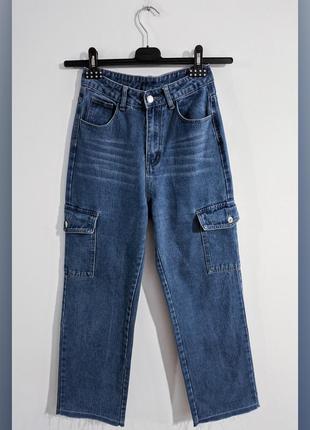 Джинсы широкие с высокой посадкой shein denim jeans1 фото