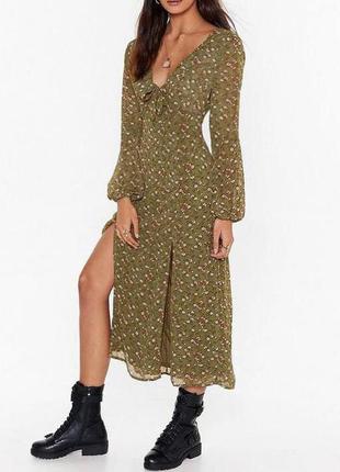 Распродажа платье nasty gal меди/макси с двумя разрезами asos и завязкой