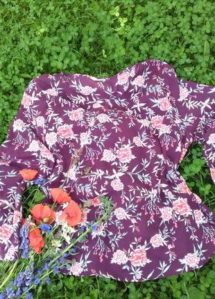 Шыкарная блуза в цветы цвет марсала большой размер