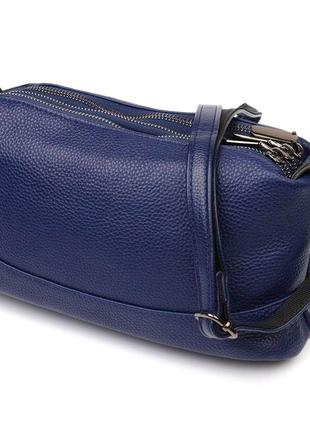Шикарная сумка на три отделения из натуральной кожи 22137 vintage синяя