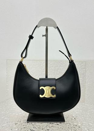 Женская черная овальная сумка celine ava triomphe medium селин кожа кожаная классика классическая