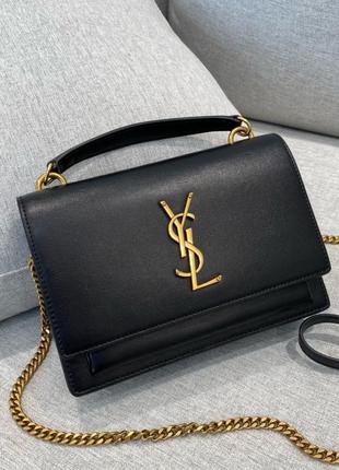 Черная женская кожаная сумка в стилеyves saint laurent sunset ysl ив сен лоран кожаная кожа