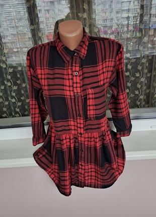 Теплая рубашка в клетку/удлинённая рубашка для девочки