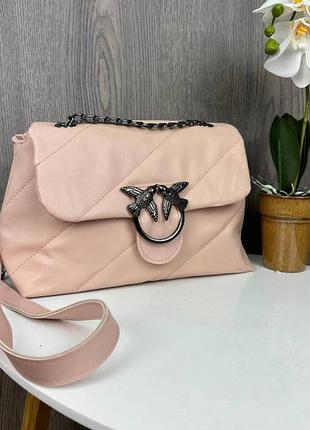 Качественная женская мини-сумочка клатч на плечо в стиле пенко стеганая, маленькая сумка pinko птичка пудровый