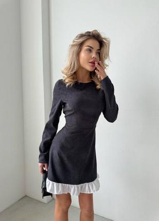 Сукня жіноча коротка міні з мікровельвету s/m/l/xl графіт (темно-сіра), чорна, сливова (плаття)2 фото