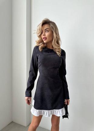 Сукня жіноча коротка міні з мікровельвету s/m/l/xl графіт (темно-сіра), чорна, сливова (плаття)3 фото