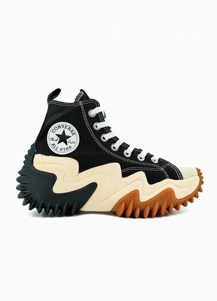 Крутые женские массивные кеды на платформе converse run star motion hi black cream чёрные