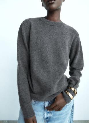 Вовняно-кашеміровий светр zara сірого кольору1 фото
