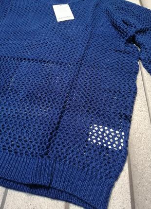 Легкий женский пуловер ажурная сеточка синий3 фото