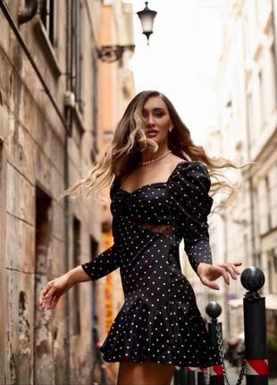 Атласное платье с кружевом h&m, черный/точки