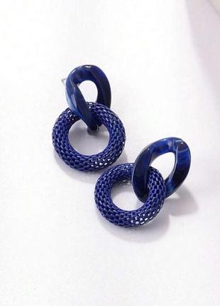 Стильні сині об'ємні акрилові сережки кульчики пусети підвіси3 фото