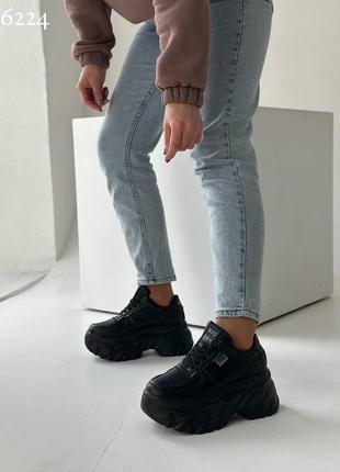 Шкіряні кросівки на масивній підошві у чорному білому та моко кольорі 😍9 фото