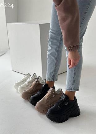 Шкіряні кросівки на масивній підошві у чорному білому та моко кольорі 😍2 фото