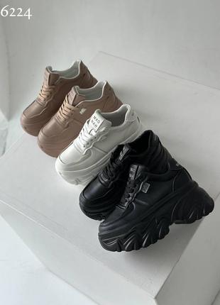 Шкіряні кросівки на масивній підошві у чорному білому та моко кольорі 😍10 фото