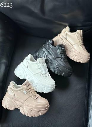 Шкіряні кросівки на масивній підошві у чорному білому та моко кольорі 😍3 фото