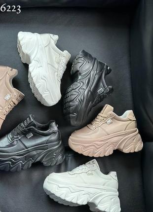 Шкіряні кросівки на масивній підошві у чорному білому та моко кольорі 😍4 фото