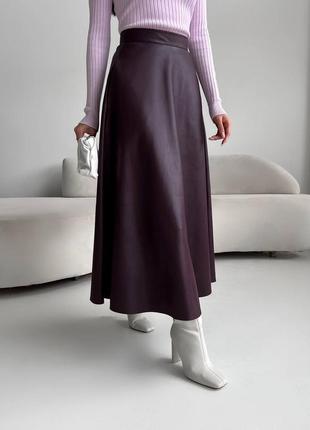 Бордо марсала юбка из искусственной кожи клеш6 фото