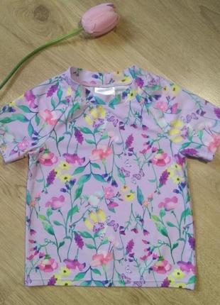 Бузкова сонцезахисна футболка h&m з квітковим принтом на дівчинку 2-4 рочків