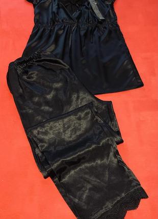 Шикарний атласний комбінований комплект піжама/домашній костюм 4 в 1 розмір m/l3 фото