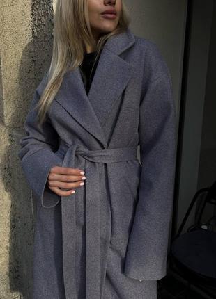 Серое шерстяное зимнее пальто с подкладом5 фото