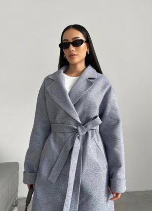 Світло сіре зимове вовняне пальто з утеплювачем10 фото