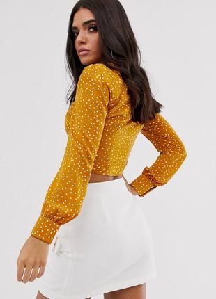 Новая женская рубашка missguided 4, укороченный топ с длинными рукавами, горошек, желтый1 фото
