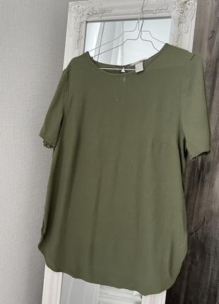 Блузка на короткий рукав легкая летняя блузка h&amp;m блузка хаки однотонная оливковое блузка7 фото