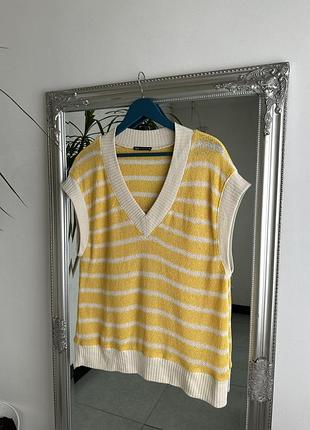 Подовжений жилет zara у смужку жовтого та молочного кольору