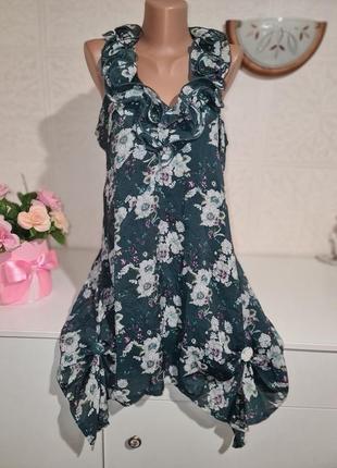 Платье-туника красивое с воланами и цветочный принт, m, apricot1 фото