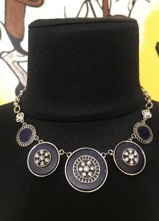 Колье с натуральным камнем и кристаллами маркировки винтаж