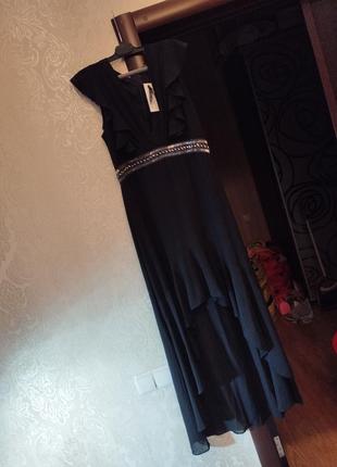 Шикарное вечернее асимметричное длинное платье с рюшами/платье4 фото