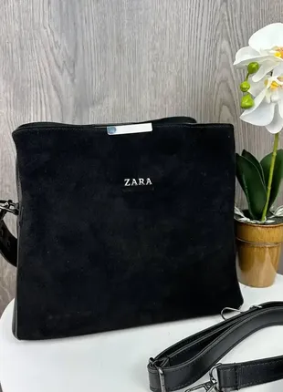 Замшевая женская сумка стиль zara, сумочка зара черная натуральная замша6 фото