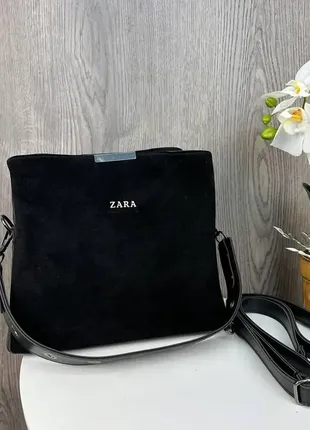 Замшевая женская сумка стиль zara, сумочка зара черная натуральная замша8 фото