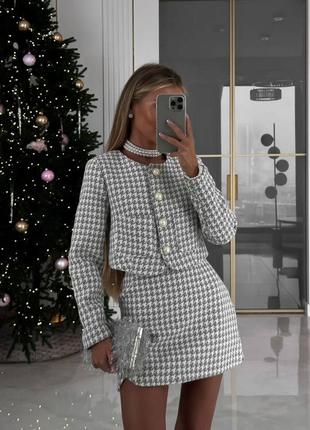 Женский твидовый костюм жакет юбка