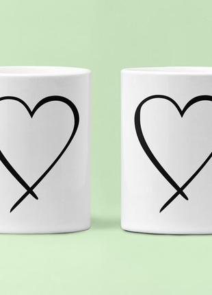 Парні чашки кружки серце для закоханих білі 330 мл1 фото