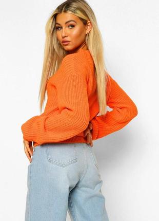 Очень качественный оранжевый хлопковый натуральный вязаный светер jjxx