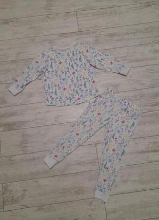 Белая хлопковая пижама в цветах для девочки 5-6 лет