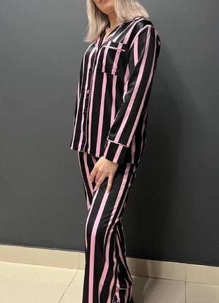 Стильная черная женская пижама для дома и сна victoria's secret, комплект пижамный 3 в 1 для девушки vs полоса10 фото