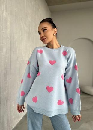 Плотный свитер мелкой вязки в сердечках турченчина, кофта в сердцах4 фото