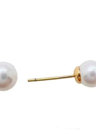 Серьги гвоздики шарик с жемчугом. размер 0,5 см. медзолото, медицинское золото2 фото