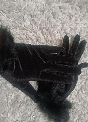 Верюрловые перчатки с пушком 🖤5 фото