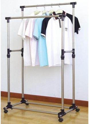 339 телескопическая стойка-вешалка для одежды double pole clothes hor1 фото